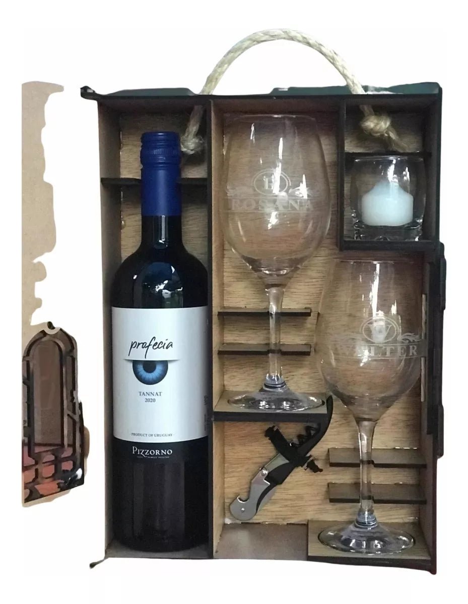 Elegante Pack de Vino y 2 Copas Personalizadas - Imprenta Bascans