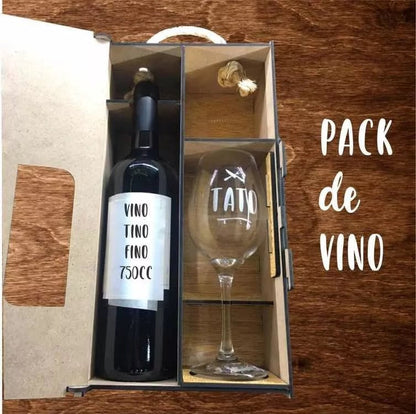 Pack Vino Y Copa Grabado Láser Personalizado - Imprenta Bascans