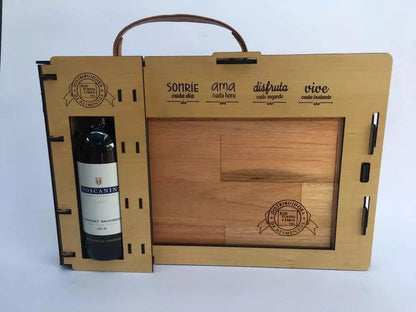 Set - Tabla + Cubiertos + Botella Vino -personalizado Láser - Imprenta Bascans - Impresión de Calidad a Medida desde 1952