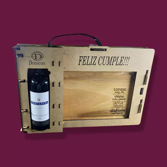 Set - Tabla + Cubiertos + Botella Vino -personalizado Láser - Imprenta Bascans - Impresión de Calidad a Medida desde 1952